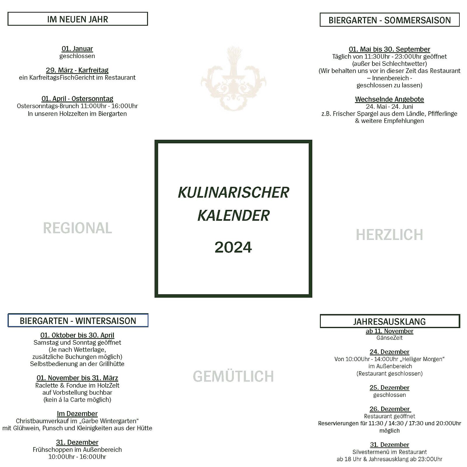 Kulinarischer Kalender | Wirtshaus Garbe